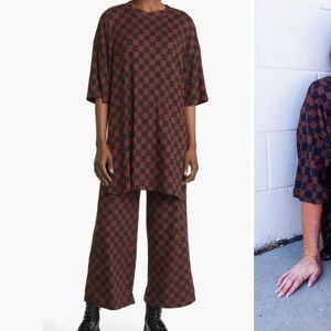Dressed in LALA Brown Checkered Wide Leg Jumpsuit